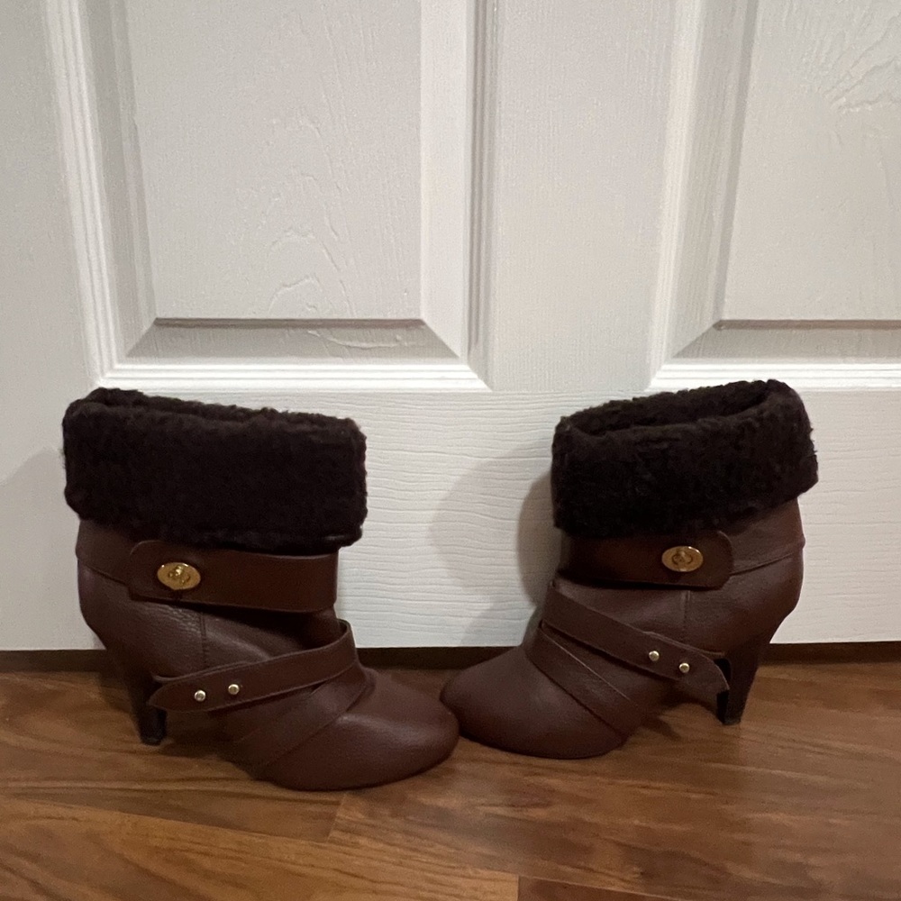 Colin Stuart Brown Leather Fur Bootie Boots Size 8